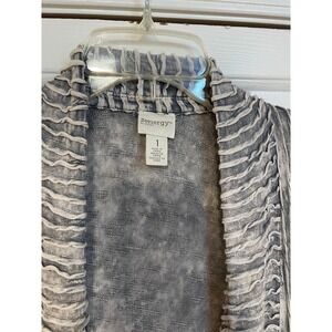Chicos Zenergy‎ Gray Duster Lightweight Cardigan Open Front Long Pockets 1 M